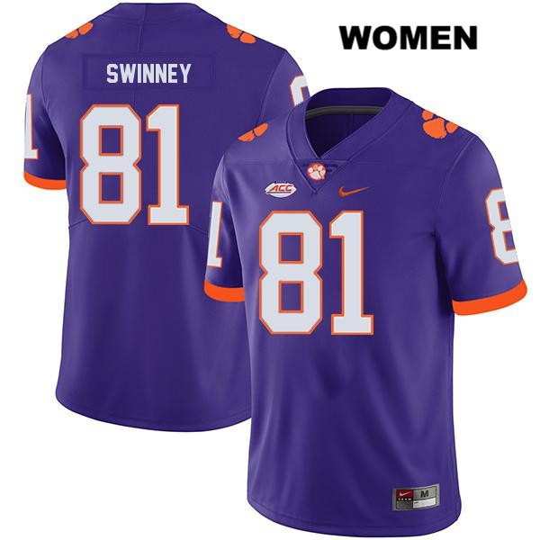 Women's Clemson Tigers #81 Drew Swinney Stitched Purple Legend Authentic Nike NCAA College Football Jersey XAX2846XH
